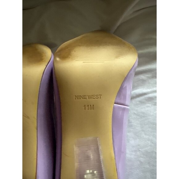 Lilac Patent Leather Pointed Toe Heels With Transparent Block Heel Size 11 - Picture 9 of 11